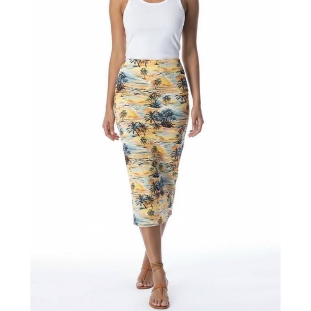 NWT Le Superbe Two Timer Pencil in Sandy Beach Banana Leopard Reversible Skirt M